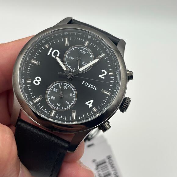 Fossil Bennett BQM7089 Mens 45mm Black Dial Black Leather Multifunction Quartz - Picture 16 of 17